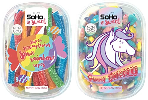 Soho Sweet Gummy Unicorns And Sour Rainbow Ropes Non-Gmo Gummy Candy, Halal Candy – Pack Of 2 (1 Pound) #TOP1