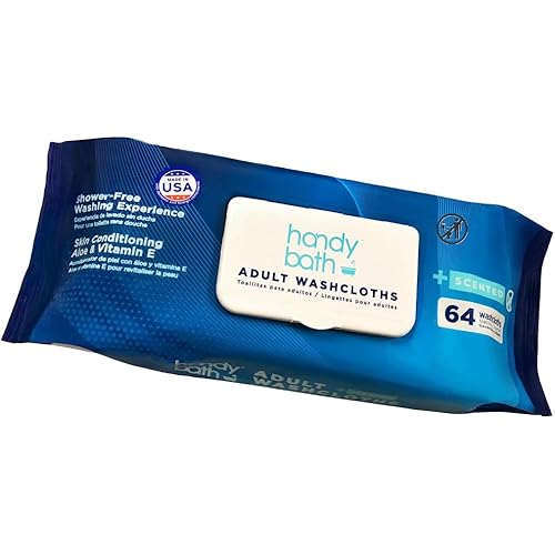 Handybath Adult Wet Wipes Scented, Extra Large Cleaning Wipes with Aloe Vera & Chamomile, 64 Wipes - Senior Care, Outdoor Activities, Travel Essentials