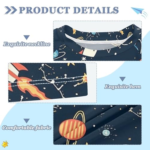 Cartoon Space Rockets with Planets Star Bathing Suit Girls Sun Protection Basketball Shirt Swimwear Beach Tops 3T3