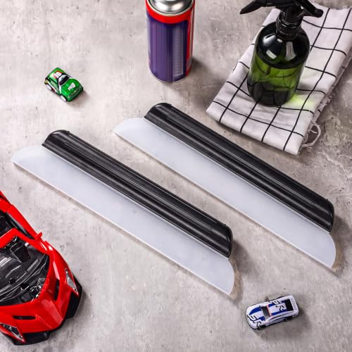 Image of 2 Pack 14 Inch Car Drying Squeegee Black Silicone Window Blade | Flexible Silicone for Drying Windshield Shower Glass, Bathroom Window Cleaner, T-bar Design, Long Handle Wash Tool