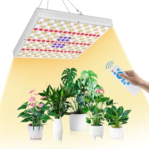 Grow Lights for Indoor Plants, 225LEDs UV-IR Full Spectrum Grow Light for Seed Starting Vegetables Bloom,50W (600W Equivalent) 4/8/12H Timer 10 Levels Dimming Remote Control Led Plant Growing Lights Cover