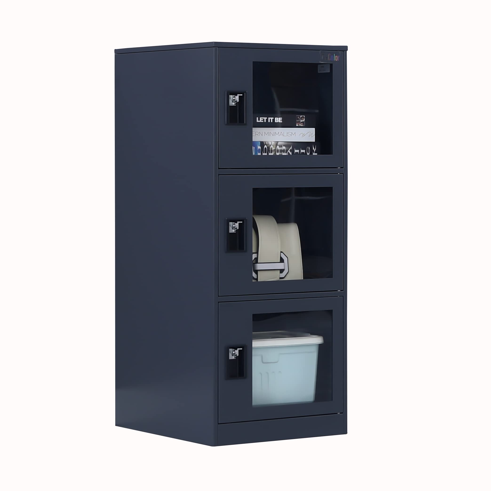 MECOLOR Vertical Single Tier Small Locker with Padlock latche Plastic Door 2 or 3 Compartment Storage for Employee,Home,Office,School,Kids (GY, G3V)