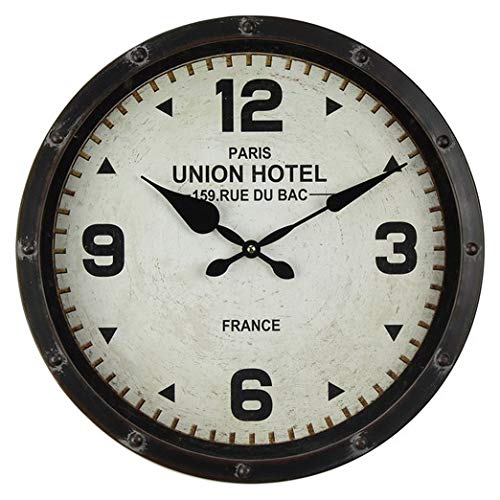 Windy Hill Collection 16 x 16 Vintage Decorative Wall Clock Union Hotel Paris France White Face Black Rim WC9-EA6063