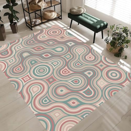 Retro Rug, Boho Chic Floor Mat, Wavy Decor, Colorful Aesthetic,