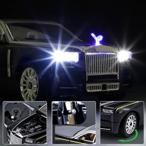 Image of Exclusive Alloy Metal Pull Back Die-Cast Car Diecast Metal Pullback Toy Car with Openable 6 Doors,Light Music Boys Gifts Toys (1:24 Rolls-Royce Phantom(Silver-Black))