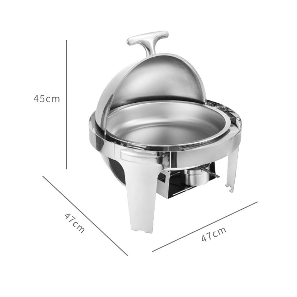 Plato de frotamiento Redondo de Acero Inoxidable, 6L Calentador de Alimentos Plato de Buffet Bandeja de Catering, con recipientes para Alimentos Soportes de Combustible, para Cater