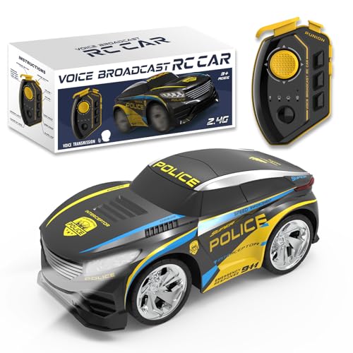 BORSTOYPRO Coche de Policía Teledirigido para Niños con Múltiples Funciones de Voz, RC Coche de Policía para los niños con el Cambio de Voz, Luces Intermitentes, Sonidos de Sirena RC Car Regalo