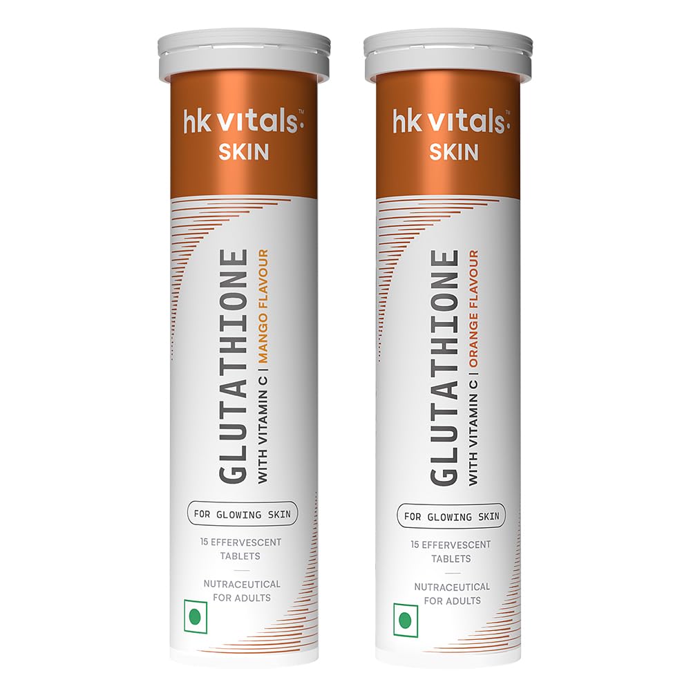 hk vitals Glutathione (Mango, Orange, 15 Effervescent Tablets) | L-Glutathione Tablets with Vitamin C & E | For Skin Glow & Hydration (Pack of 2)-image-41