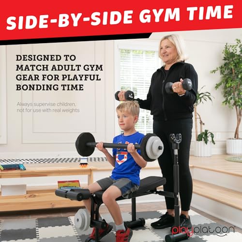 Play Platoon Kids Weight Bench Set - Kids Gym Equipment for Home - Bench Press Weight Sets for Boys - Toddler Gym Set Workout and Exercise Equipment - Ages 3+ - Image 5