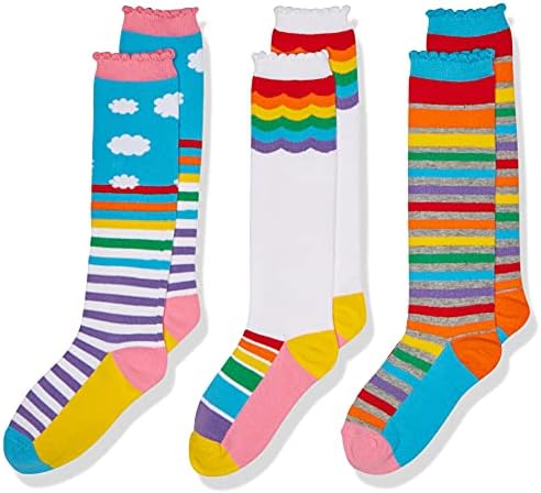 Jefferies Socks Little Girl's Colorful Rainbow Knee High Socks 3 Pair Pack Sockshosiery, Rainbow, Small