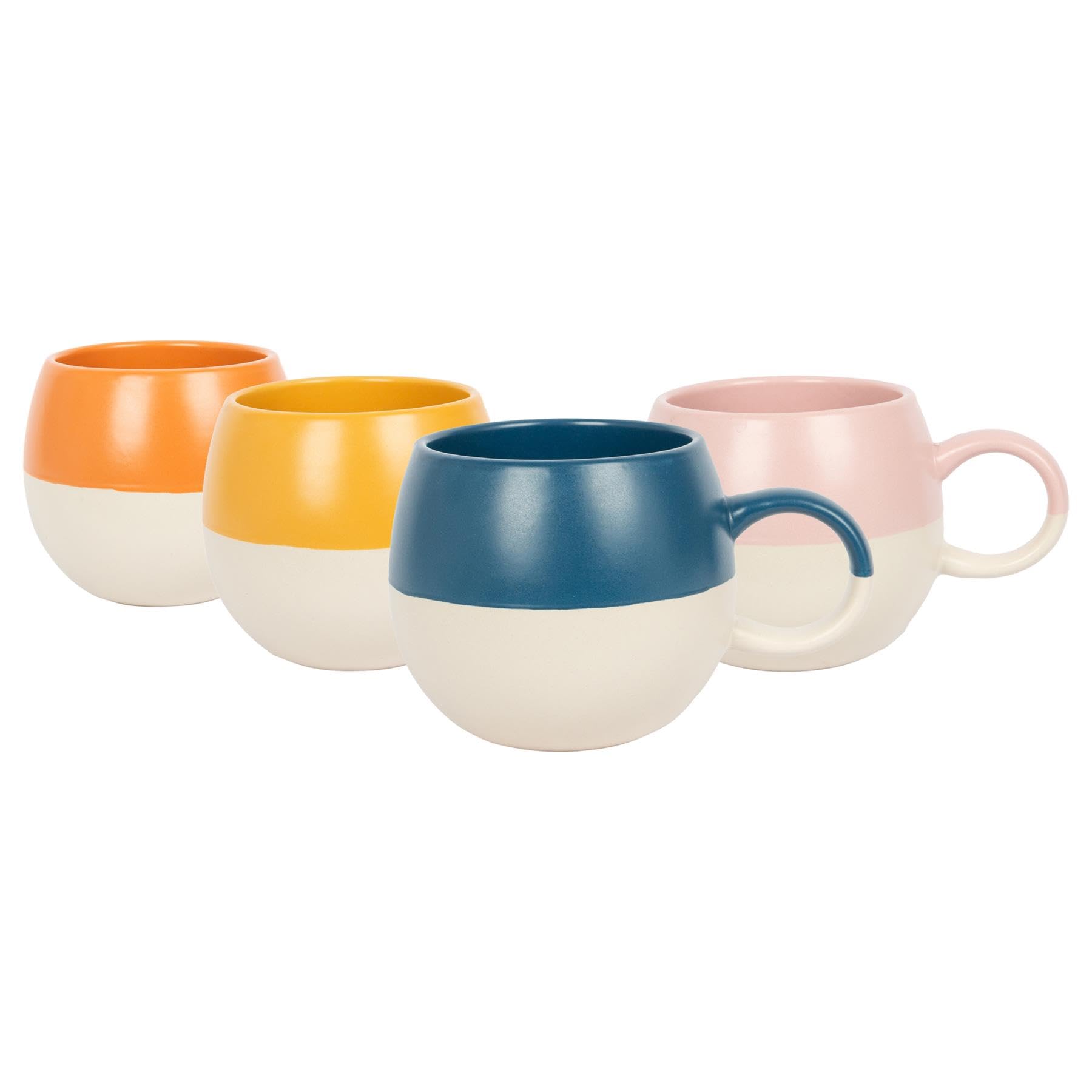 Nicola Spring Stoneware Mugs - 340ml - 4-Colours - Pack of 4 - Sphere Glazed Ceramic Coloured Mugs Kitchen Stoneware Latte Tea Cups Latte Colourful Coffee Cups for Tea, Hot Chocolate, Coffee