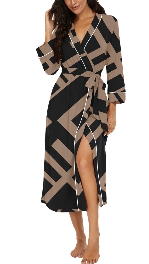 PrinStory Women Dressing Gowns Causal Kimono Robes Long Bathrobe Soft Womens 3/4 Sleeve Ladies Loungewear — view 13