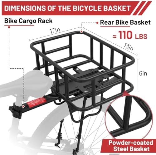 Heavy Duty Rear Bike Rack with Basket for Mountain/Road Bike, 110 lbs Load — 사진 4