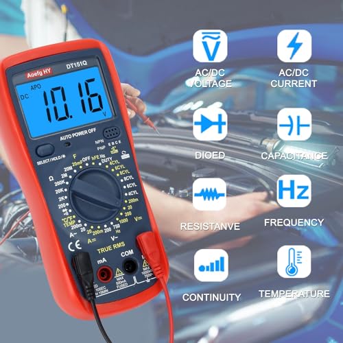 Aoefg Hy DT151Q Multimeter,Professional Automotive Multimeter,Ac Dc Voltage Meter;Ohm,Ampere,Diode,Capacitance,Frequency,Temperature,Hfe,Led Bulb,Transistor,Automobile Engine-Dwell thumb #4