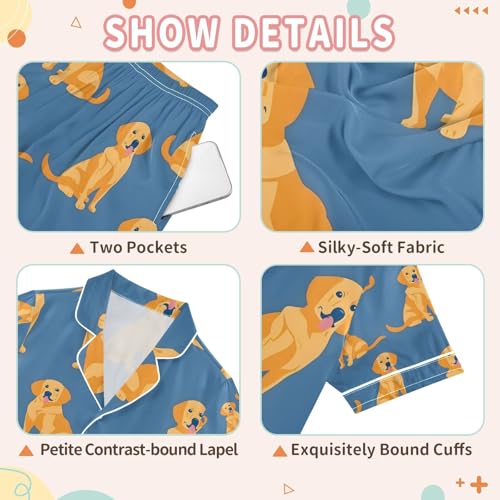 senya Yellow Dogs 1 Satin Summer Pajama Sets Silk Short Sleeve Button Down Sleepwear3