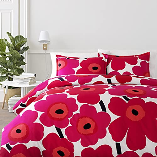 Image of Marimekko - King Duvet Cover Set, Cotton Bedding with Matching Shams & Button Closure, All Season Home Decor (Unikko Red, King)