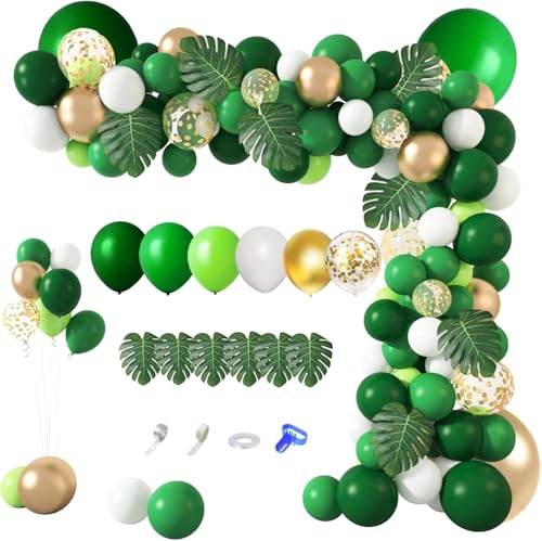 Amandir 163Pcs Jungle Party Balloons Garland Arch Kit, Gold Green...