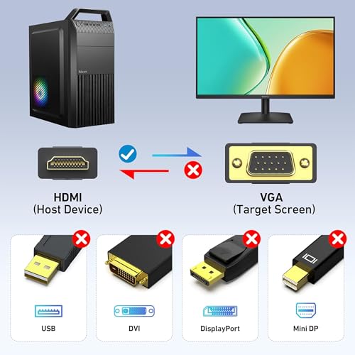 Image of Techie HDMI to VGA Cable 1.5m Full HD 1080p 60Hz Display Adapter Cable Plug-and-Play Digital to Analog Converter, Connect HDMI Laptop, PC, or TV Box to VGA Monitor or Projector (Black)