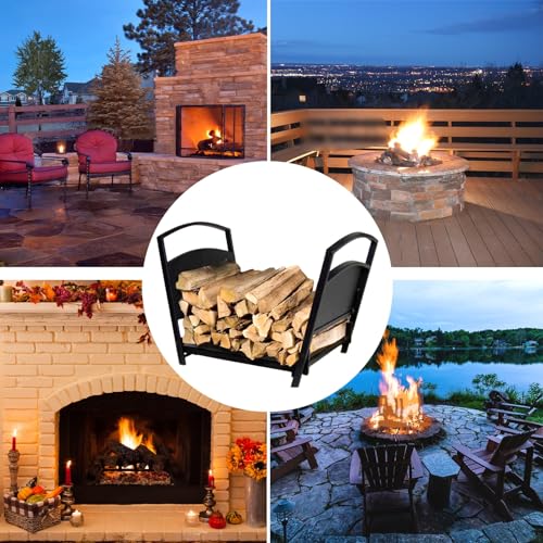 Support bûches pliable en acier noir pour rangement de bois de chauffage intérieur
