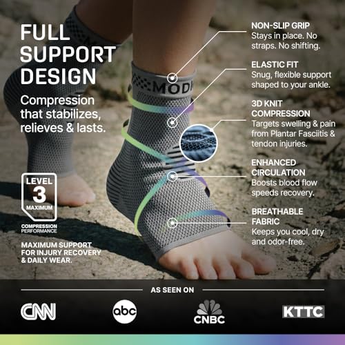 Image of MODVEL 2 Pack Ankle Brace Compression Sleeve | Injury Recovery, Joint Pain | FSA or HSA eligible | Achilles Tendon Support, Plantar Fasciitis Foot Socks with Arch Support