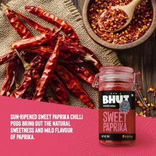 Image of Sprig Sweet Paprika | From Sun-Ripened Sweet Paprika Pods| 100% Pure | No artificial colours, flavours, fillers or preservatives |Garnish, Season, make spice rubs or marinades | Jar - 30g