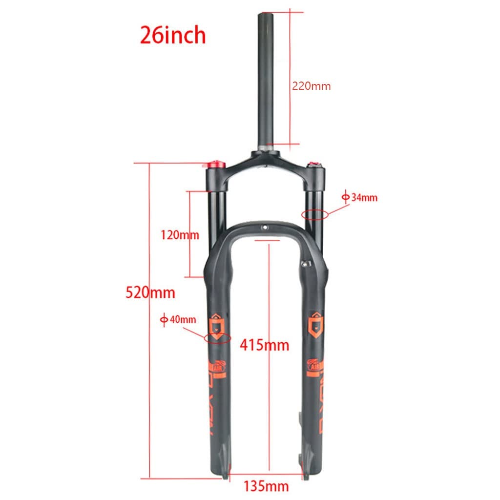 VPPV Forcella Bicicletta Neve/Spiaggia 26 Pollici Viaggia 120 MM, 1-1/8" Sterzo Senza Filettatura Forcelle Anteriori MTB Accessori per Bici per Freno A Disco per Pneumatici da 4,0 Pollici
