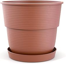 Plastard Blumentopf Milano 24 cm Durchmesser mit passenden Untersetzer Farbe Terrakotta Übertopf Blumenkübel für Garten Balkon Terrasse Pflanztopf