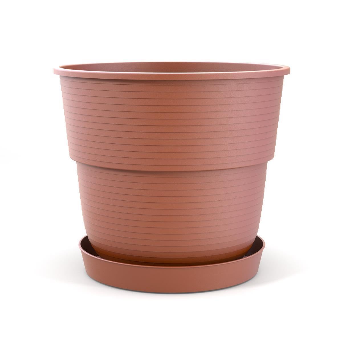Plastard Blumentopf Milano 14 cm Durchmesser mit passenden Untersetzer Farbe Terrakotta Übertopf Blumenkübel für Garten Balkon Terrasse Pflanztopf