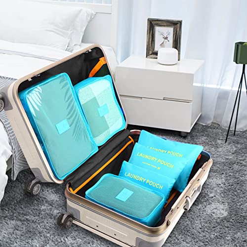 Image of 6PCS Packing Cubes for Travel Luggage Organiser Bag Compression Pouches Clothes Suitcase, Packing Organizers Storage Bags for Travel Accessories, Light Blue