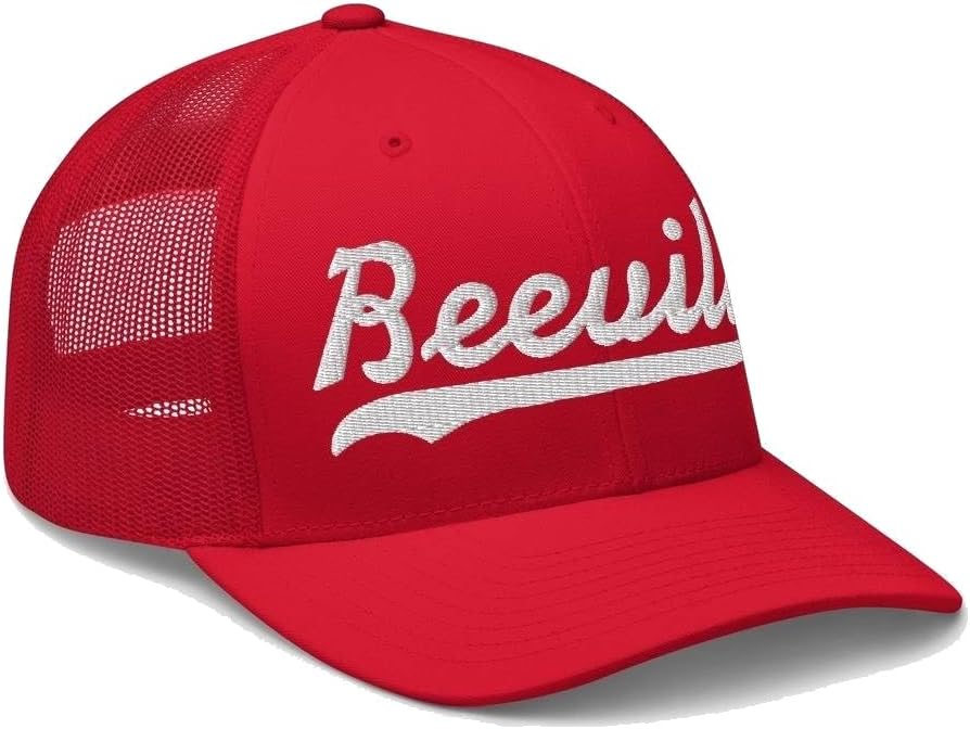 Beeville Hat Beeville Trucker Hat Baseball Script Embroidered Cap Vintage Sports Mesh Swoosh Gift Souvenir Headwear TX