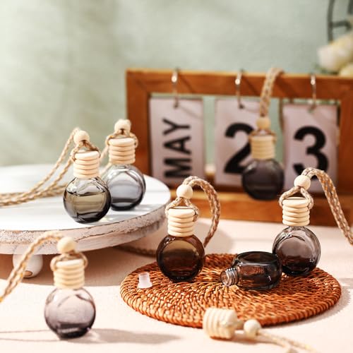 Image of BBTO 100 Pcs Car Air Fresheners Diffuser with Wooden Cap Empty Aromatherapy Diffuser Clear Car Fragrance Holder Pendant Hanging Perfume Fresheners Bottles for Decor (Black,Round)