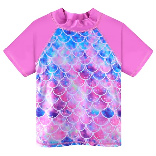 Image of BAOHULU Girls Rash Guard Swimsuit Two Piece Bathing Suit UPF 50+ Short Sleeve Summer Beach Swimwear Size 3-14 Years