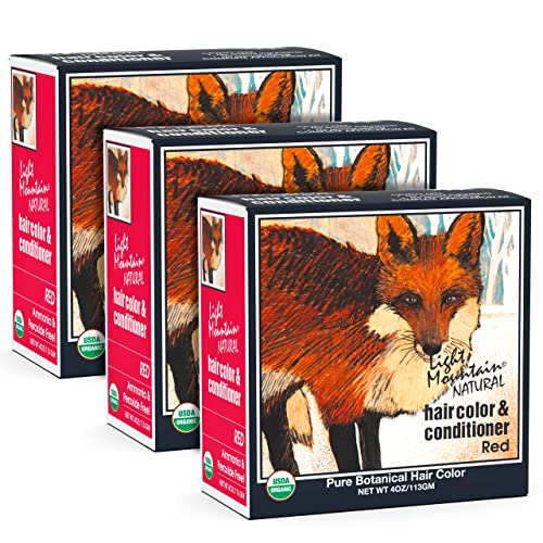 Light Mountain Natural Hair Color & Conditioner, Red, 100% Natural Henna, Pure Organic Henna Powder, Light Mountain Henna Hair Color, Plant Based Vegan Semi Permanent Hair Color, Pack of 3 - 4 Oz Ea 