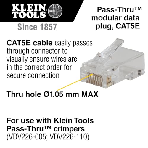 Enchufe de datos modular RJ45 CAT5e de paso Klein Tools VDV826-762, pack de 200 3