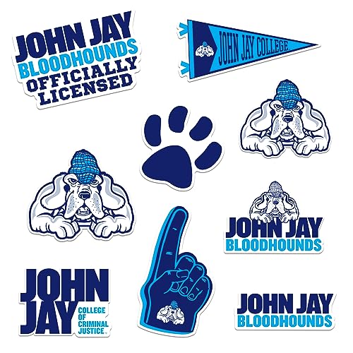 Image of John Jay College of Criminal Justice 8ct Vinyl Large Deluxe Stickers Variety Pack - Laptop, Water Bottle, Scrapbooking, Tablet, Skateboard, Indoor /Outdoor - Set of 8