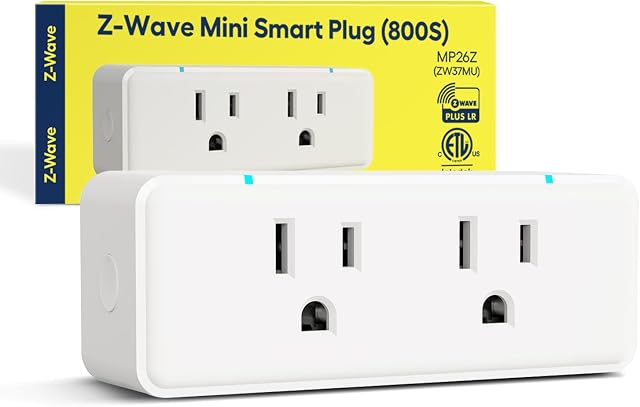 Minoston 800 Series Bouchon de sortie double Zwave, commutateur de répéteur Z-Wave avec 2 Chaussettes de contrôle individuelles, Hub requis, Z Wave LR Prises intelligentes compatibles avec SmartThings, Hubitat, Fibaro (MP26Z)