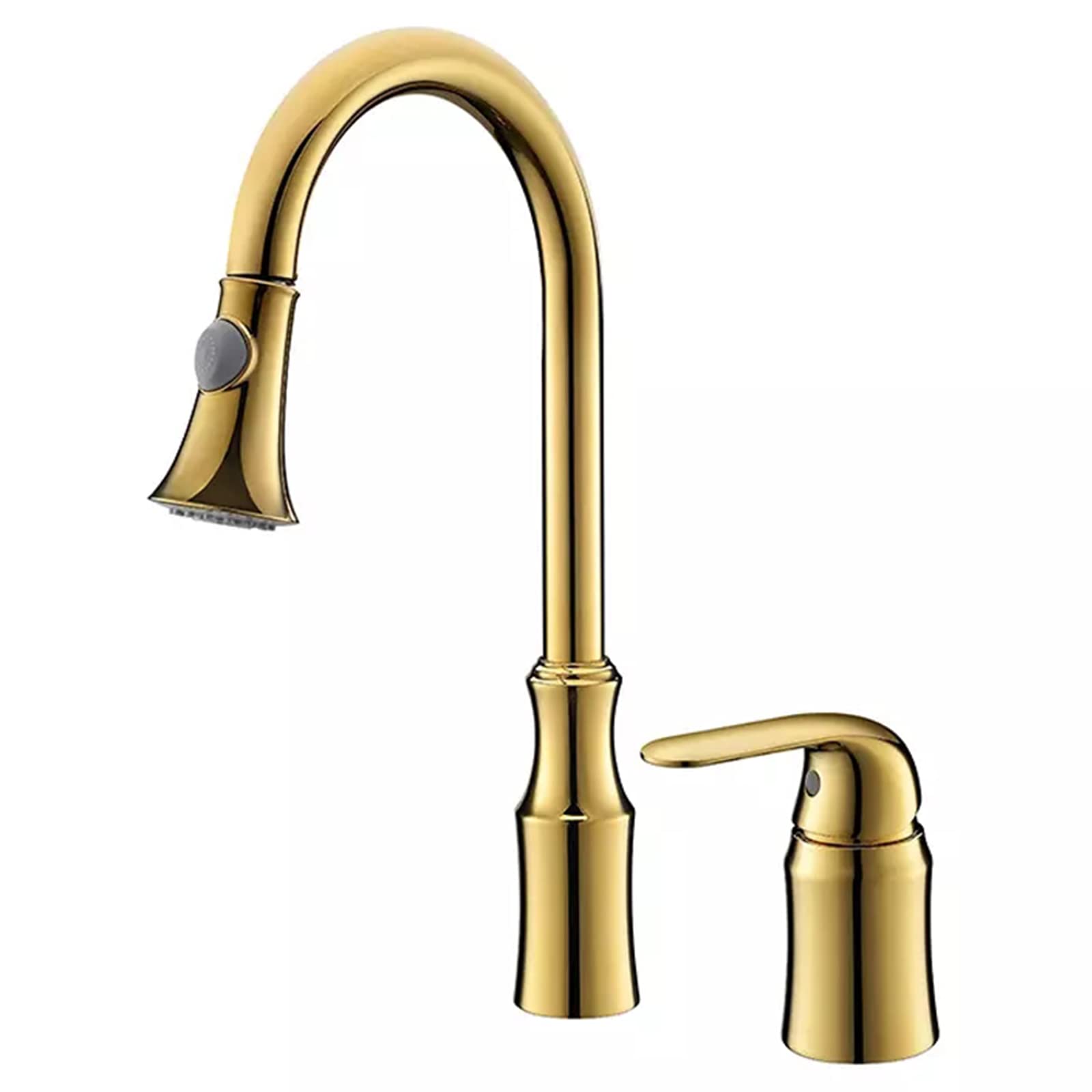 ASerZenith Kitchen Faucet With Pull Down Sprayer Solid Brass Kitchen Sink Faucet 2 Function Spray Head Single Handle 2 Holes Kitchen Mixer Tap With Hot Cold Water 360° Swivel Spout