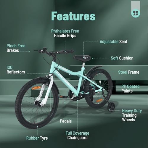 Image of R for Rabbit Vroom Bicycle for Kids Cycle 20T Inches for 7 to 10 Years Boys & Girls with Training Wheels | 90% Installed | Upto 50 Kgs Weight Capacity (Sea Green)