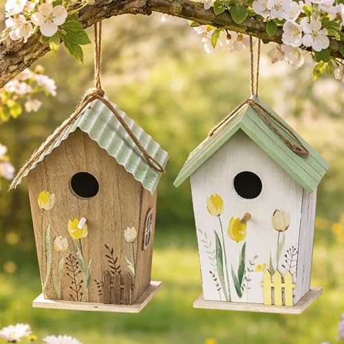 KAMACA 2er Set Vogelhaus Nistkasten aus Holz zum Aufhängen – Einflugloch Ø 3 cm – mit Revisionsklappe – 22 x 15 x 15 cm – für Garten & Balkon