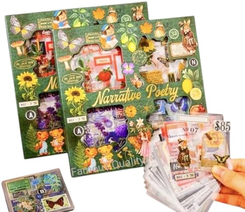 Image of FAMOUS QUALITY Self Adhesive 640Pcs /100 Sheets, Vintage Nature Stickers, Retro Decorative Sticker's for Scrapbook, Sticker's for Project, Japanese Style Sticker Set, Journals, Scrapbooking