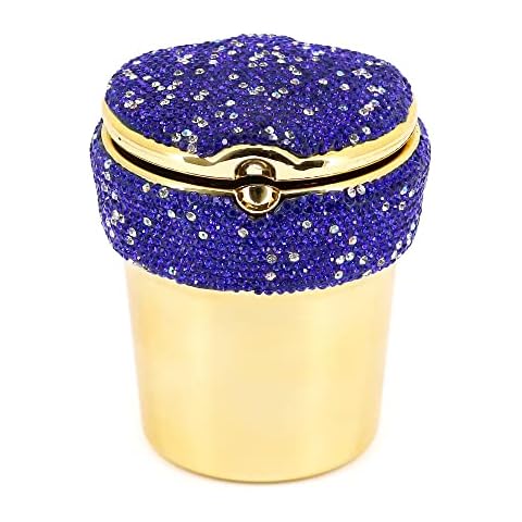 Erinaco Car Ashtray Portable Car Smokeless Ashtray Crystal Lid Blue LED Auto Car Ashtray Cigarette Storage Box Cover