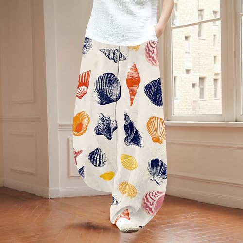 Summer Floral Print Lounge Wide Leg Pants for Women Fashion Elastic Waist Loose Plus Size Trousers with Pockets3