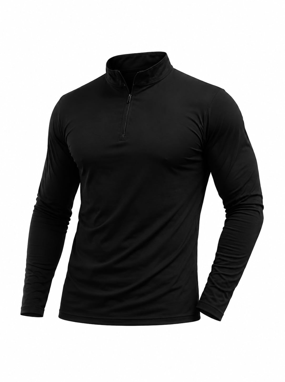 uhan Men’s Black Full Sleeve Quarter Zip Sports T-Shirt Lightweight Breathable Moisture-Wicking Athletic Training Tee | Slim Fit Running Workout Pullover Jacket Style-picture-31