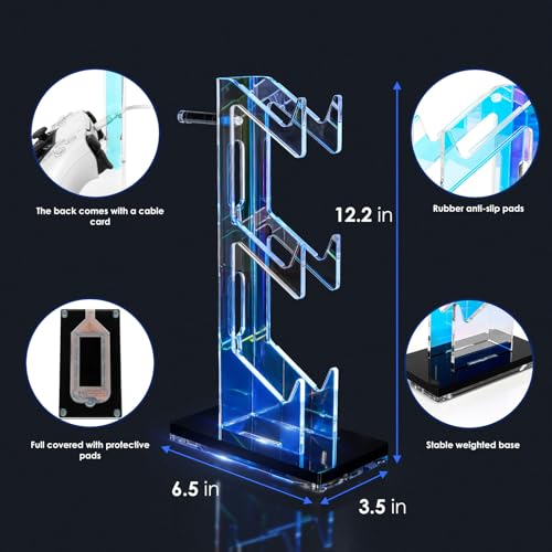 OAPRIRE Controller Holder Headset Stand with Lights, 3 Tier Acrylic Gaming Controller Stand for PS4, PS5, PC, Switch, Universal Design (Black) - Thumbnail 4