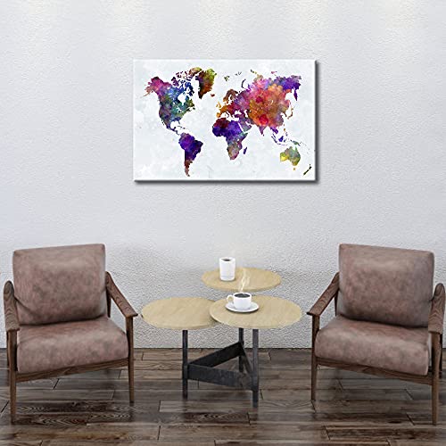 Wieco Art Colorful Vintage World Map Canvas Prints Wall Art Old Pictures Paintings For Living Room Bedroom Home Decorations Large Modern Stretched And Framed Grace Abstract Landscape Giclee Artwork #TOP2
