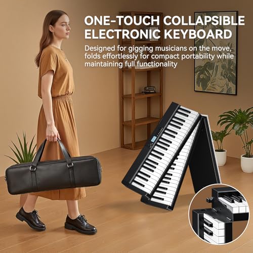 Image of Portable Piano Keyboard 88 key: Upgraded Foldable Piano Keyboard 88 Key Full Size Semi Weighted Keyboard Support MIDI Bluetooth Foldable Keyboard Piano with Sustain Pedal Piano Bag Gift for Beginner