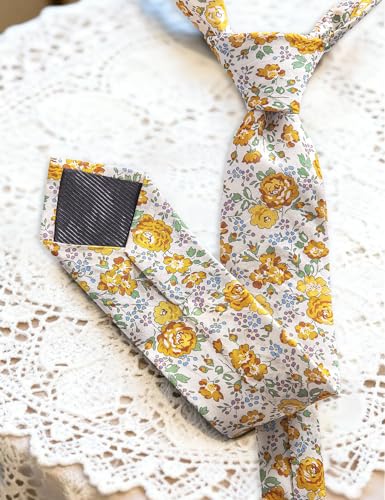 Image of Barry.Wang 100% Cotton Floral Ties for Men 63 inch Extra Long Necktie Clip | Fashion Cotton Printed Neckties,Wildflower 2.76 inch Ties Skinny,Gift Box,Groomsmen Wedding Engagement Graduation