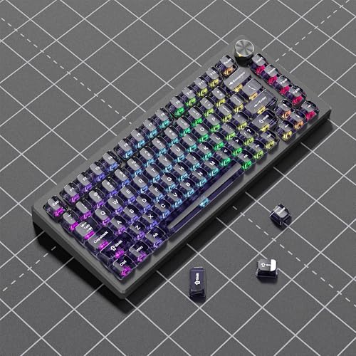Image of dagaladoo Purple Clear keycaps,Transparent keycaps 60 75 100 Percent,Crystal keycap Set,Shine Through Key caps Ceramic Style,MDA Profile Keyboard Key Cap for Mx Switches Mechanical Keyboard(115key)