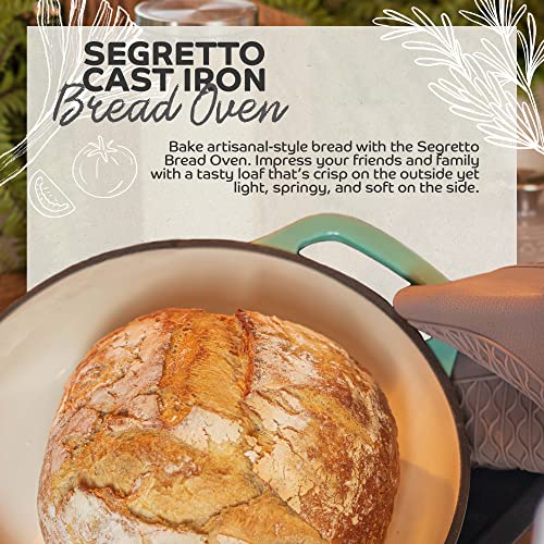 Enameled Cast Iron Bread Pan With Lid 11” Green Bread Oven Cast Iron Sourdough Baking Pan, Dutch Oven For Bread, No Seasoning Needed-Segretto Cookware #TOP2