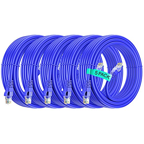 Exclusive Discount 60% Price Ethernet Cable 20ft Cat 6 Pure Copper, UL Listed, LAN UTP Cat6, RJ45 Network Internet Cable - 20 feet Blue (5 Pack)